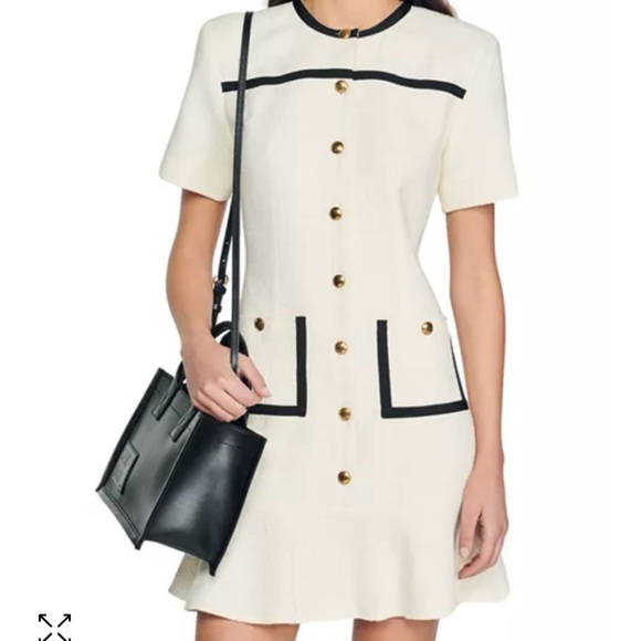 Sandro Jaipur Grosgrain Trim Tweed Mini Dress - Picture 1 of 2